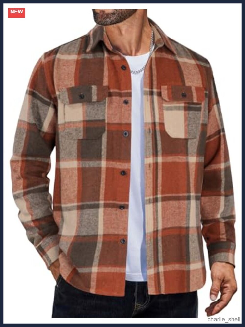 Men's Flannel Shirt Jacket Long Sleeve Plaid Button Down with Pockets